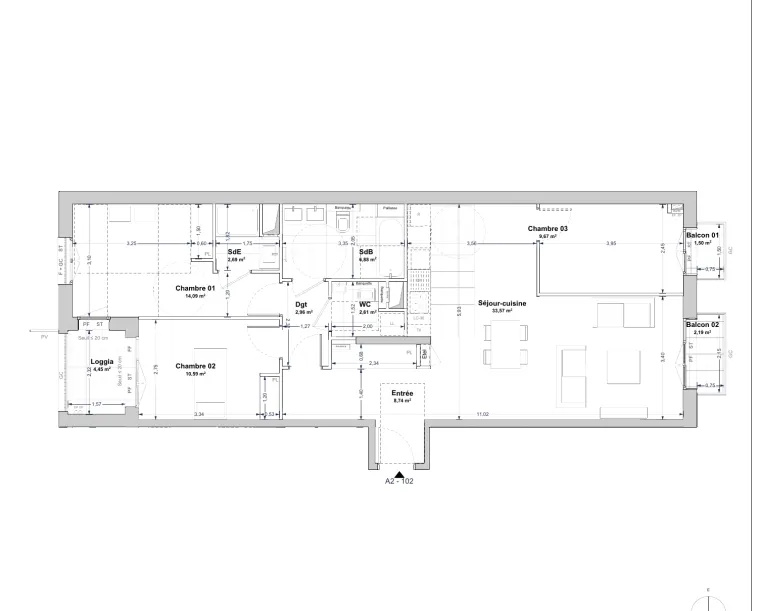 Plan de l'appartement A2102